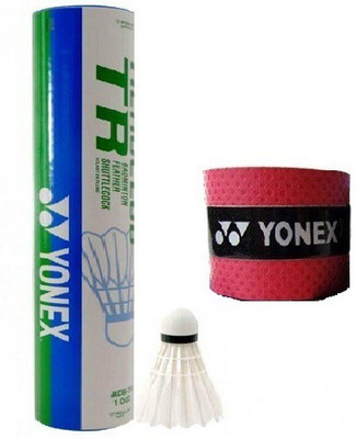 

Yonex Combo of Two, 'Aeroclub TR feather shuttle cock (Pack of 12) and one Badminton Grip Badminton Kit