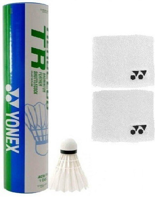 

Yonex Combo of Two- One 'Aeroclub TR' feather shuttle cock (Pack of 12) and one Pair of Wrist Band (Color On Availability)- Badminton Kit