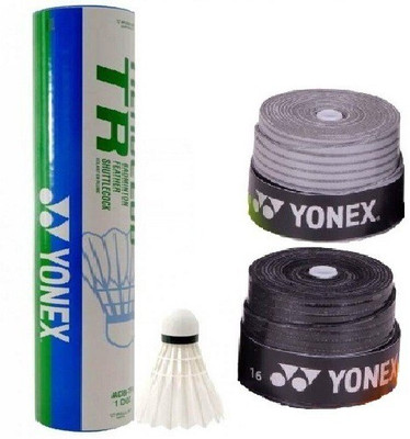 

Yonex Combo of Three- One 'Aeroclub TR feather shuttle cock (Pack of 12) and Two Badminton Grip- Badminton Kit