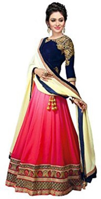 MF Retail Embroidered Semi Stitched Lehenga Choli(Red, Blue)