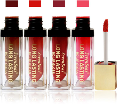 

seven seas cosmetics makeup HD long lasting lady liquid matte lip gloss lipstick fashion color brown red marron pink combo set of 4(brown, red, marron, pink, 20 ml)