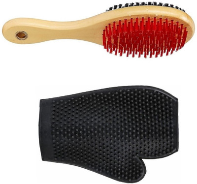 

Pet Needs High Quality Double Sided Wooden Bristles Dog Brush With Free Grooming Bathing Gloves Plain/ Bristle Brushes for Dog
