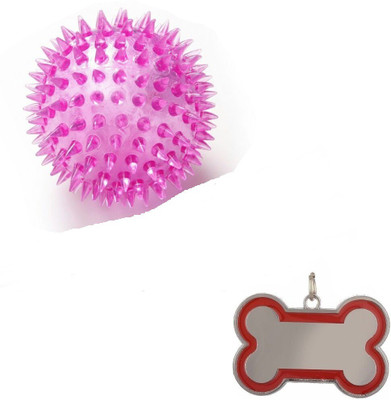 

Pet Needs LED Light-UP Spike Squeaky Ball With Free Collar Charm For Puppy-Small Rubber Squeaky Toy For Dog