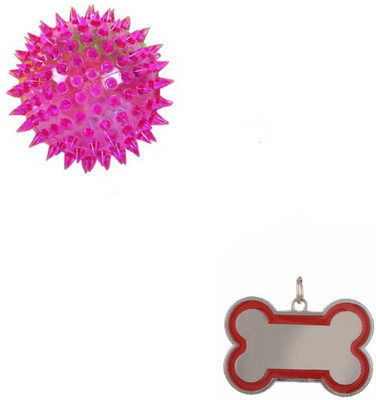 

W9 LED Light-UP Spike Squeaky Ball With Free Collar Charm For Puppy Rubber Squeaky Toy For Dog