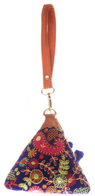 

Aliado Cloth/Textile/Fabric Embroidered Blue & Multi Stylish Potli Bag Pouch(Blue)