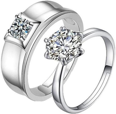 MYKI King & Queen Love Forever Adjustable Couple Rings Sterling Silver Swarovski Zirconia 24K White Gold Plated Ring MYKI King & Queen Love Forever Adjustable Couple Rings Sterling Silver Swarovski Zirconia 24K White Gold Plated Ring
