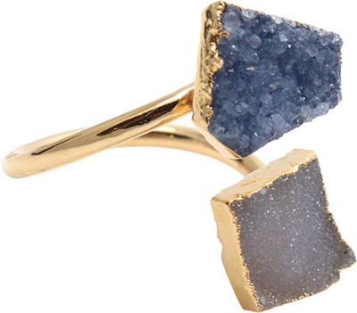 

The Sparkle Story Blue & White Double Druzy Ring 13x12mm Gold  Partywear Stone Ring