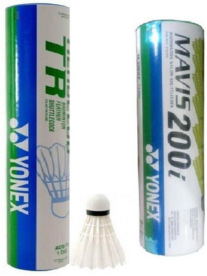 

Yonex One 'Aeroclub TR' feather shuttle cock (Pack of 12) and one 'Mavis 200i' Nylon Shuttle cock (Pack of 6)- Feather Shuttle - Yellow, White(Medium, 77, Pack of 2)