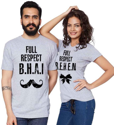 Buy BonOrganik Printed Couple Round Neck Grey T Shirt Pack of 2