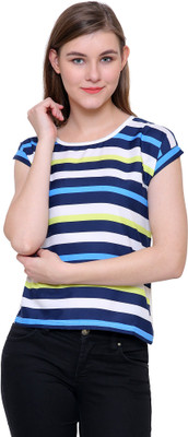 Aditii's Mantra Casual Cap Sleeve Striped Women Multicolor Top