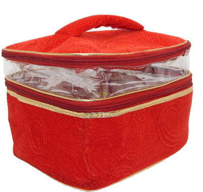 

RK Brands Big Size Velvet 2 Partition Red Portable Travel Makeup Vanity Box(Red)