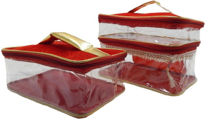

RK Brands Designer Velvet Set of 2 (1 Double Decker and 1 Single) Portable Travel Multipurpose Vanity Box(Red)