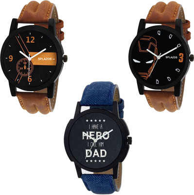 SPLAZOS New Combo Of 3 Stylish Leather Strap Boys Analog Watch  - For Men