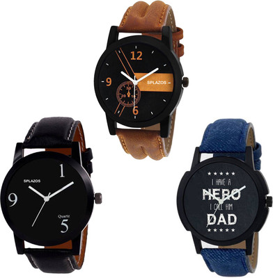 SPLAZOS New Combo Of 3 Stylish Leather Strap Boys Analog Watch  - For Men