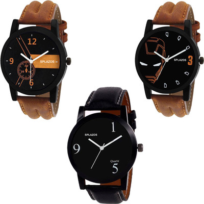 SPLAZOS New Combo Of 3 Stylish Leather Strap Boys Analog Watch  - For Men