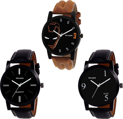 SPLAZOS New Combo Of 3 Stylish Leather Strap Boys Analog Watch  - For Men