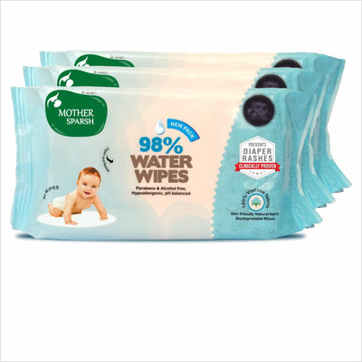 

Mother Sparsh Baby Water Wipes (80 Wipes), Pack of 3 - 98% Water, Skin Friendly, Natural Fabric, Biodegradable Wipes(3 Pieces)