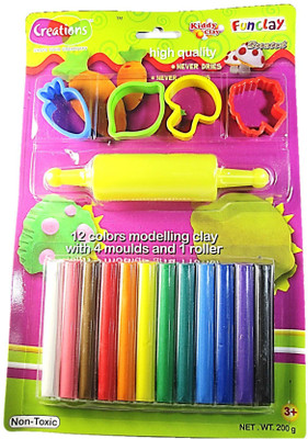 

Muccasacra creations FunClay 12 Modelling Clay with 4 moulds and 1 Roller