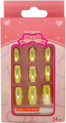

One Personal Care Chrome-On | Mirror Finish Square Oval Tip Extension with Nail Glue Reflective Gold(Pack of 24)