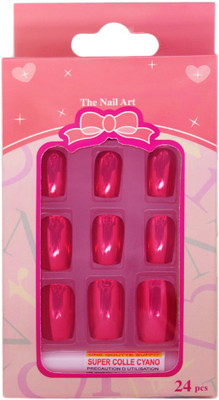 

One Personal Care Chrome-On | Mirror Finish Square Oval Tip Extension with Nail Glue Reflective Pink(Pack of 24)