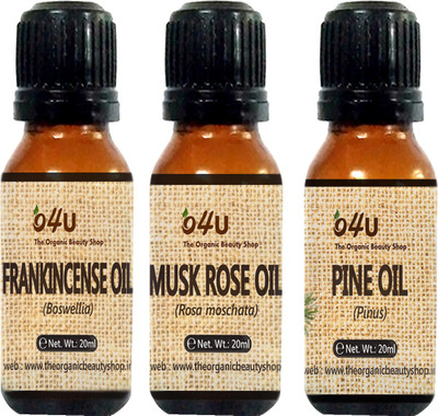 

O4U 100% Natural essential oil Combo for Dehydrate skin (Musk rose, Pine and Frankincense) 20 ml each / essential oil Combo for Dehydrate skin(20 ml)