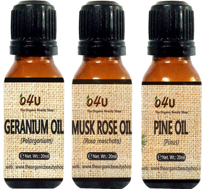

O4U Essential oil Combo for Dry skin (Pine, Musk Rose and Geranium) 20 ml each/ essential oil Combo for Dry skin(20 ml)