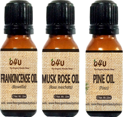 

O4U 100% Natural essential oil Combo for Dehydrate skin (Musk rose, Pine and Frankincense) 10 ml each / essential oil Combo for Dehydrate skin(10 ml)