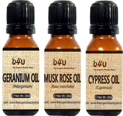 

O4U Essential oil Combo for Devitalised skin (Cypress, Musk rose and Geranium) 20 ml each / essential oil Combo for Devitalised skin(20 ml)
