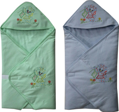 

ANNAPURNA SALES Cartoon  Hooded Baby Blanket(Cotton, Green & Blue