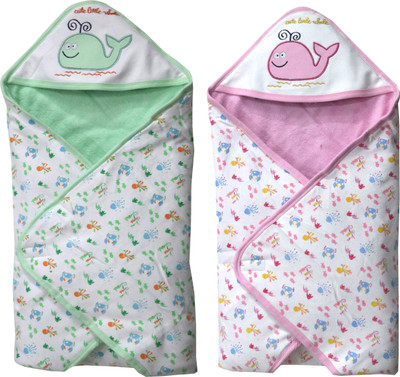 

ANNAPURNA SALES Cartoon  Hooded Baby Blanket(Cotton, Green & Pink