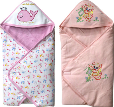 

ANNAPURNA SALES Cartoon  Hooded Baby Blanket(Cotton, Pink & Peach