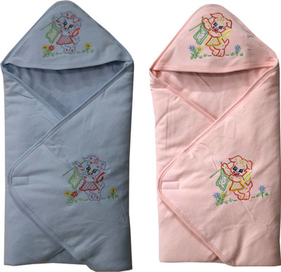 

ANNAPURNA SALES Cartoon  Hooded Baby Blanket(Cotton, Blue & Peach