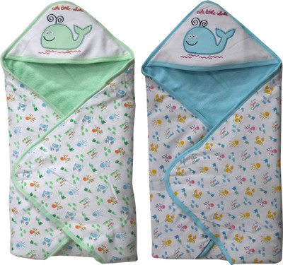 

ANNAPURNA SALES Cartoon  Hooded Baby Blanket(Cotton, Green & Blue