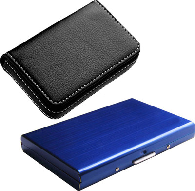 

Stealodeal Full Blue Metal Limited Edition With Soft Black Leather Wallet 6 Card Holder(Set of 2, Black, Blue)