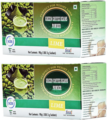 

N2B Combo Pack of 2 Natural & Unroasted Green Coffee Beans Powder Sachets Box Lime Flavour Roast & Ground Coffee(2 x 45 g, Green Coffee Flavoured)