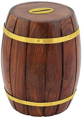 

Worthy Shoppee Decorative Handmade Wooden Barrel Shape Money Bank/Piggy bank/Coin Box {CAI-HD-0041/Size(Inch) : 6x4x4} Coin Bank(Brown)