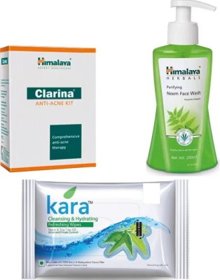 

Himalaya Clarina Anti Acne Kit, Purifying Neem Face Wash, kara skin care wipes(Set of 3)