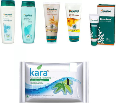 

Himalaya Bleminor Anti Blemish Cream, Fairness Kesar Face Wash, Fairness Kesar Face Pack, Refreshing & Clarifying Toner, Refreshing Cleansing Milk, kara skin care wipes(Set of 6)
