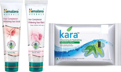 

Himalaya Clear Complexion Whitening Scrub & Face Wash, kara skin care wipes(Set of 3)