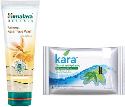 

Himalaya Fairness Kesar Face Wash, kara skin care wipes(Set of 2)