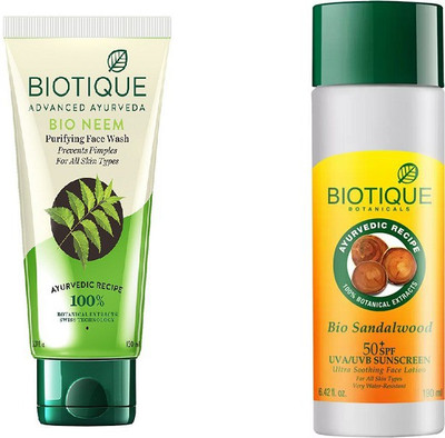 

BIOTIQUE BIO Bio Neem Purifying Face Wash, Bio Sandalwood Ultra Soothing Face Lotion(Set of 2)