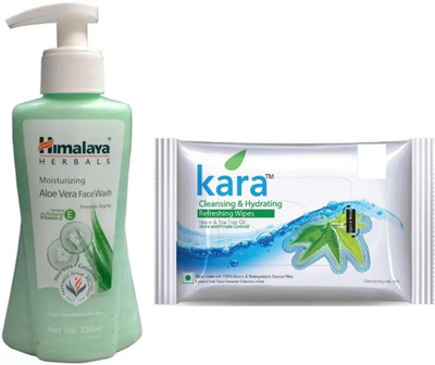 

Himalaya Moisturizing Aloe Vera Face Wash, kara skin care wipes(Set of 2)