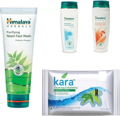 

Himalaya Purifying Neem Face Wash, Refreshing Cleansing Milk, Nourishing Face Moisturizing Lation, kara skin care wipes(Set of 4)