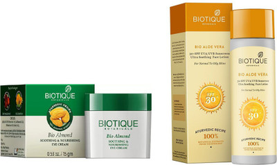 

BIOTIQUE BIO Bio Almond Soothing & Nourishing Eye Cream, Bio Aloe Vera 30+ Spf Sunscreen Ultra Soothing Face Lotion(Set of 2)