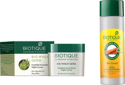 

BIOTIQUE BIO Bio Wheat Germ Youthful Nourishing Night Cream, Bio Carrot 40+Spf Sunscreen Ultra Soothing Face Lotion(Set of 2)