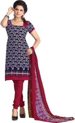 

BanoRani Cotton Polyester Blend Printed Salwar Suit Dupatta Material(Un-stitched), Blue