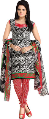 

BanoRani Cotton Polyester Blend Printed Salwar Suit Dupatta Material(Un-stitched), Black