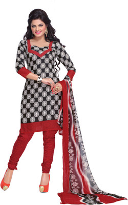 

The Four Hundred Cotton Polyester Blend Printed Semi-stitched Salwar Suit Dupatta Material, Black