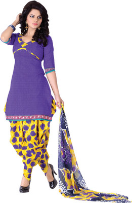 

The Four Hundred Cotton Polyester Blend Printed Semi-stitched Salwar Suit Dupatta Material, Purple