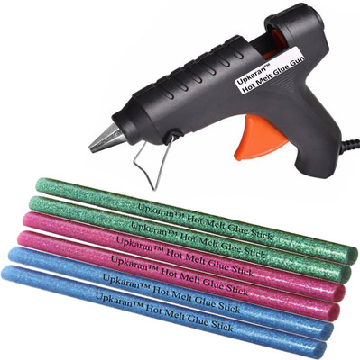 

Upkaran 40 Watt HIGH QUALITY Leak Proof With 6 Multicolour Glitter Glue Sticks Heavy Hot Melt Glue Gun (Multicolour) For Quick Repairs, Paper & Cloth High-Tech Professional Electronic Standard Temperature Corded Glue Gun(11 mm)